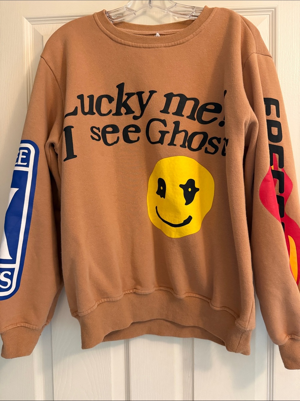 Brown Graphic Crewneck Sweatshirt with Yellow Smiley